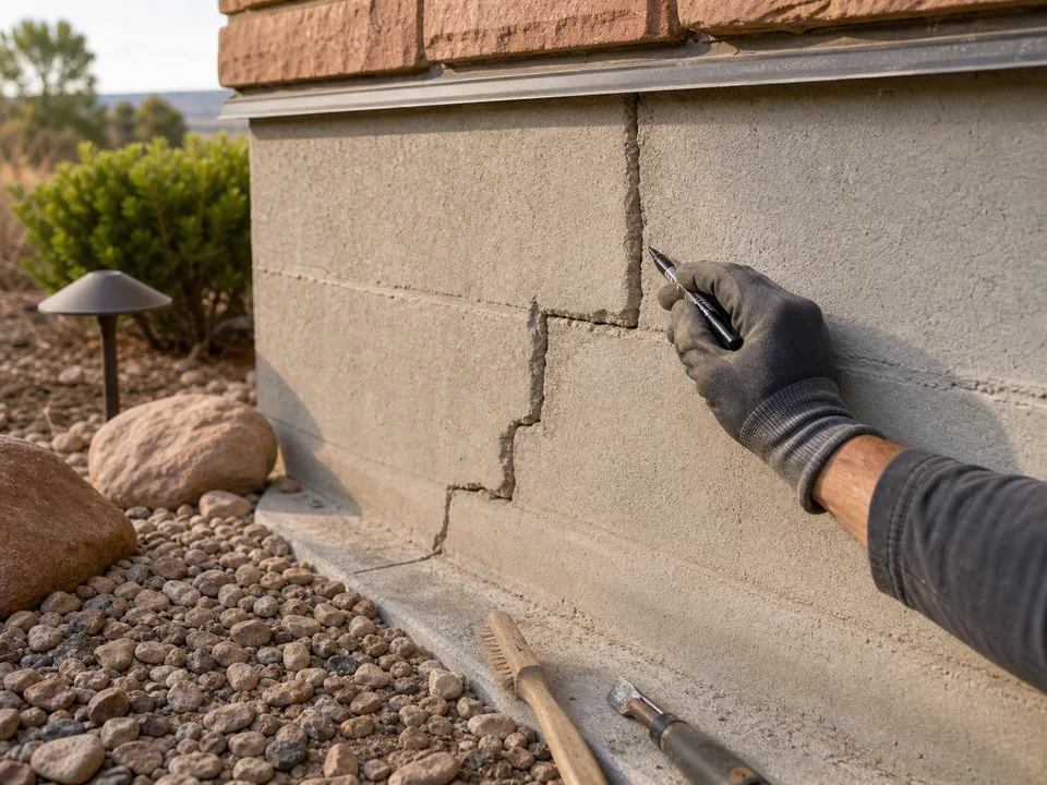 Foundation crack repair assessment on a cracked concrete and block wall